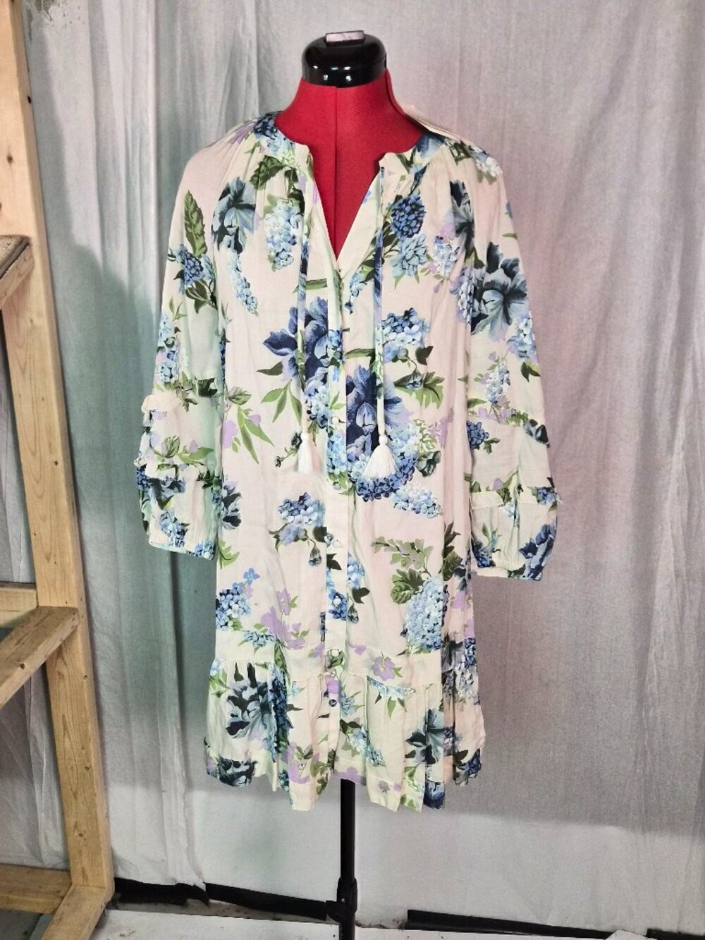 Vineyard Vines Tabatha Floral Ruffle Tunic Dress Size XS White Blue NWT G410